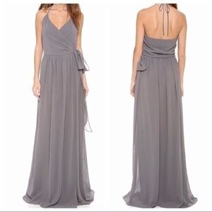 Joanna August Ceremony DC Halter Wrap Full Length Maxi Dress Gown in Smoke NWT